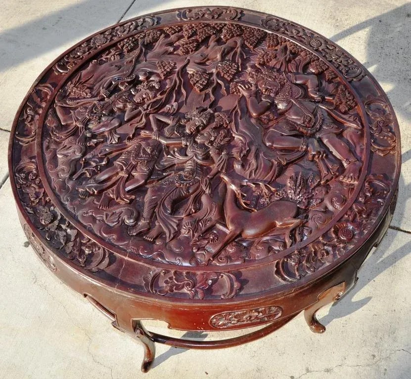 Balinese Ramayana Carving Mango Wood Dining or Center Table - 12