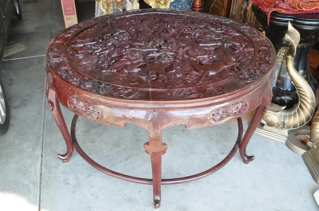 Balinese Ramayana Carving Mango Wood Dining or Center Table - 3
