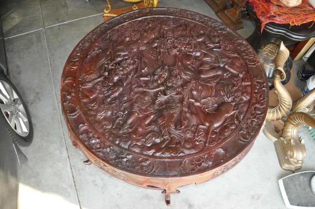 Balinese Ramayana Carving Mango Wood Dining or Center Table - 4