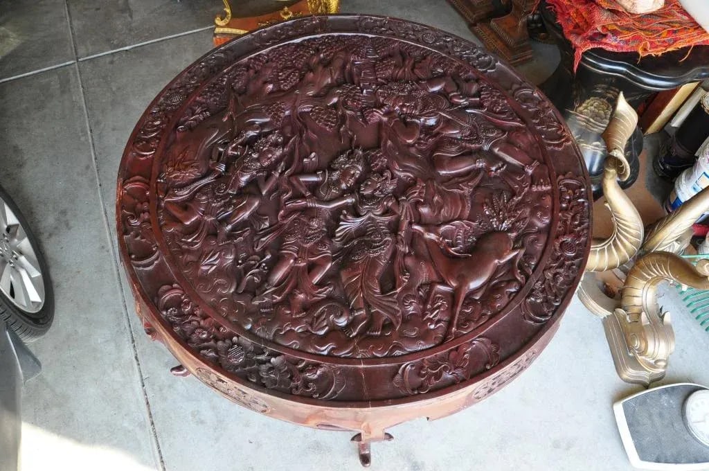 Balinese Ramayana Carving Mango Wood Dining or Center Table - 8