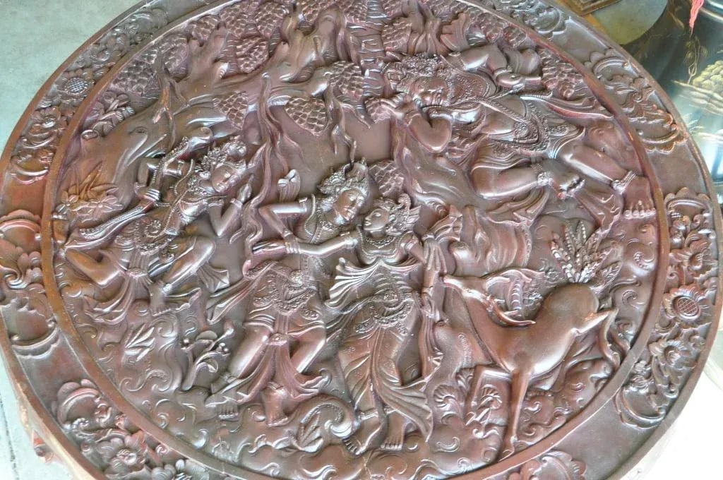 Balinese Ramayana Carving Mango Wood Dining or Center Table - 9