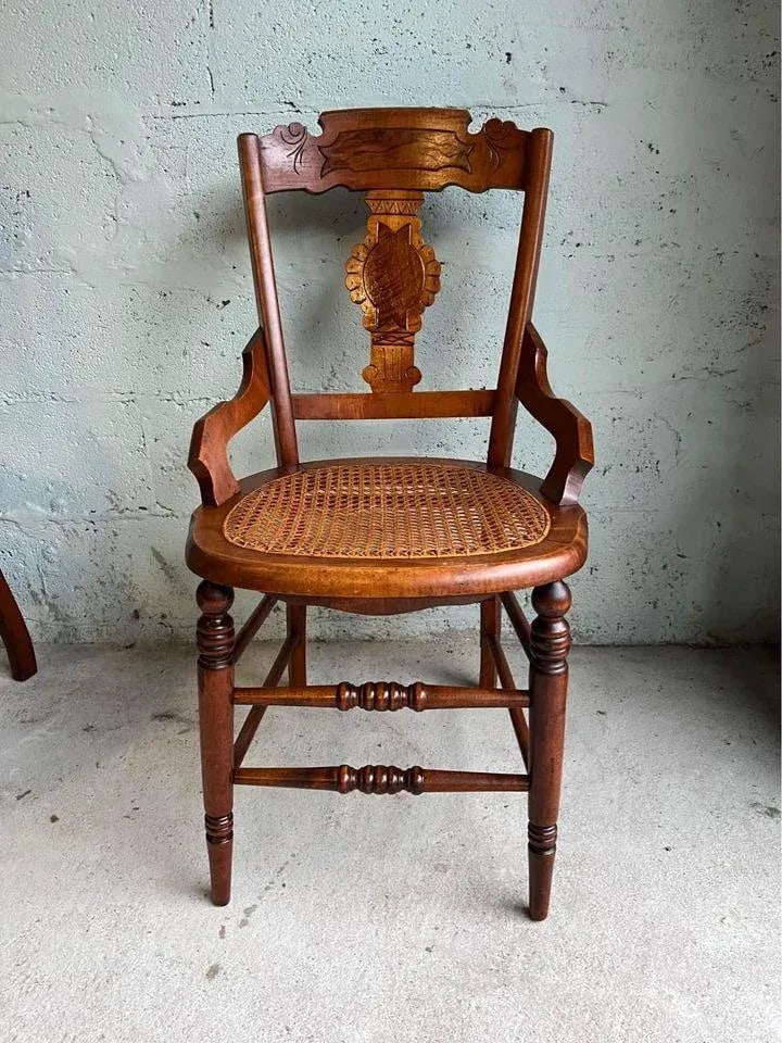 Early 20th Century Pair of Antique Eastlake Walnut Cane Seat Armchairs - 10