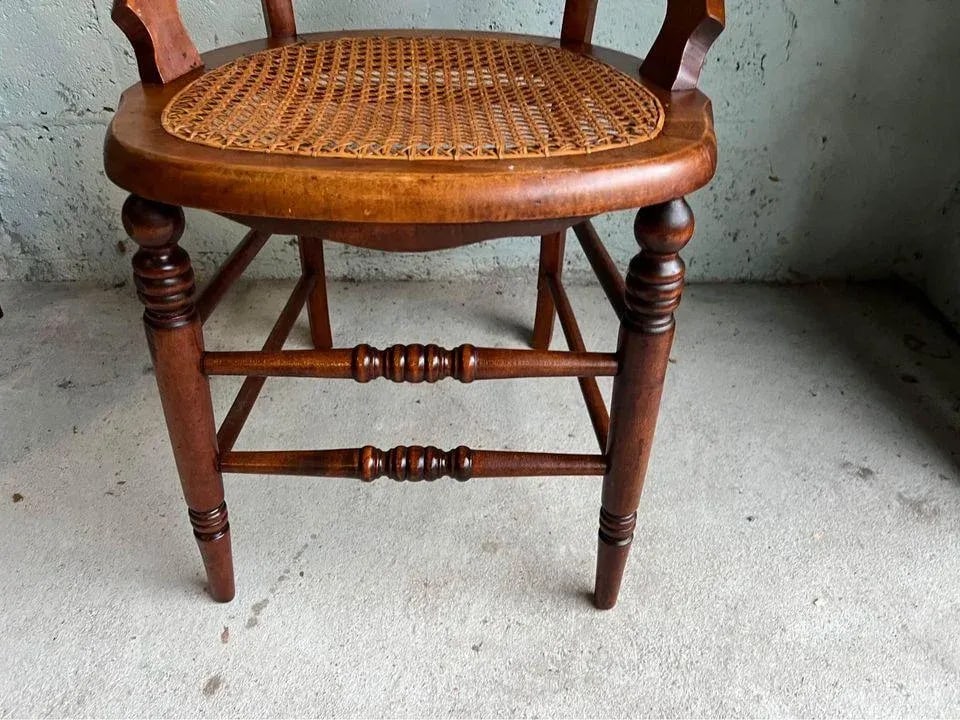 Early 20th Century Pair of Antique Eastlake Walnut Cane Seat Armchairs - 6