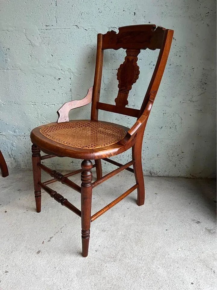 Early 20th Century Pair of Antique Eastlake Walnut Cane Seat Armchairs - 7