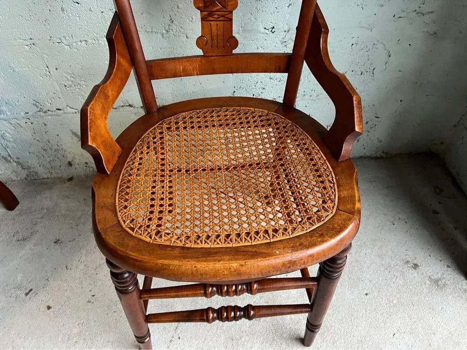 Early 20th Century Pair of Antique Eastlake Walnut Cane Seat Armchairs - 9