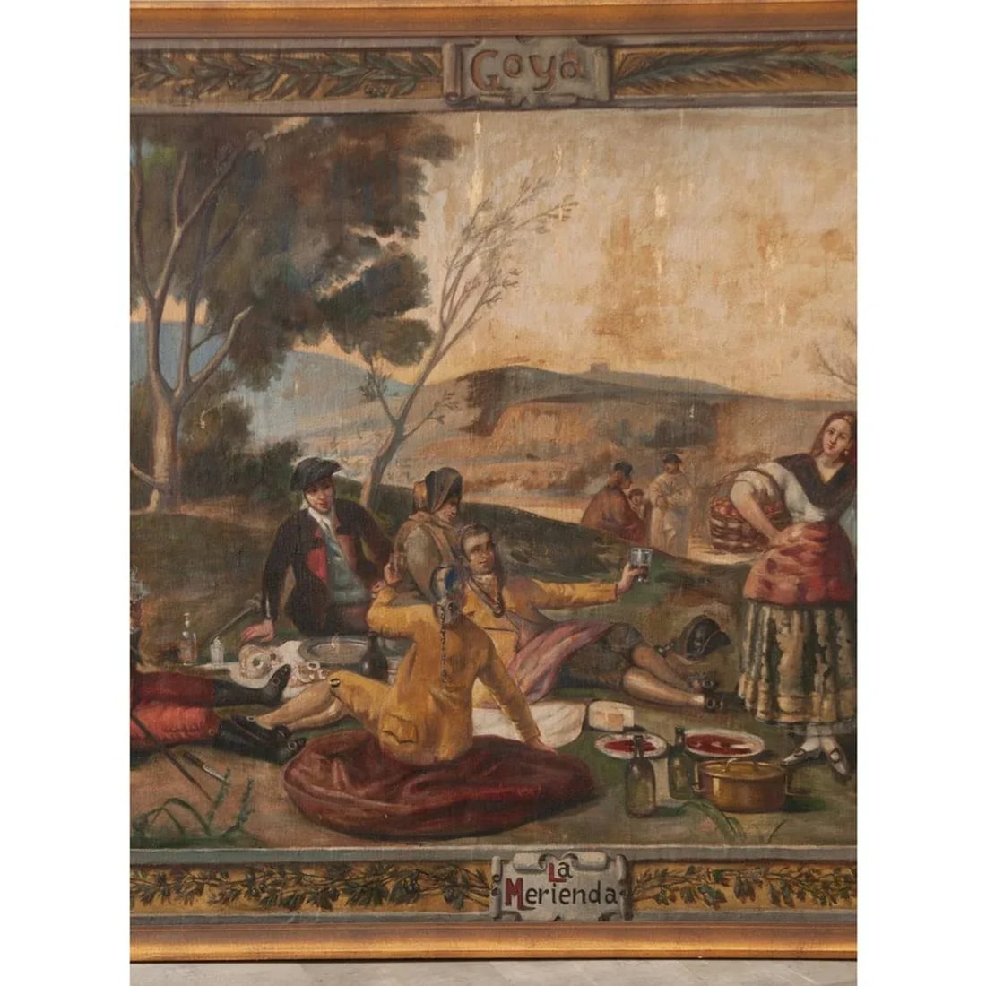 Spanish 18th Century Framed Goya Tribute Painting "La Merienda" by Minguez - 4
