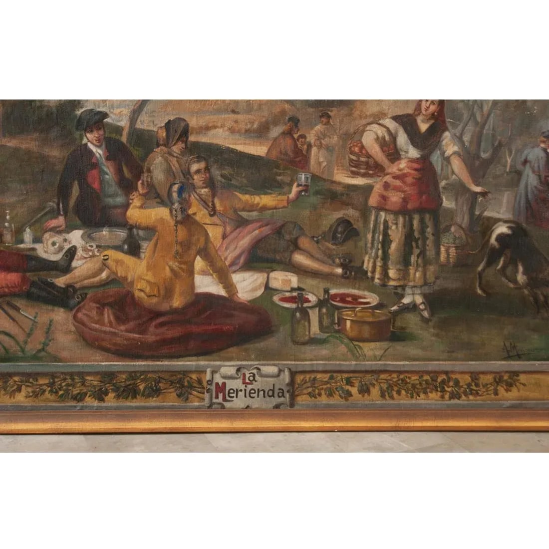 Spanish 18th Century Framed Goya Tribute Painting "La Merienda" by Minguez - 6