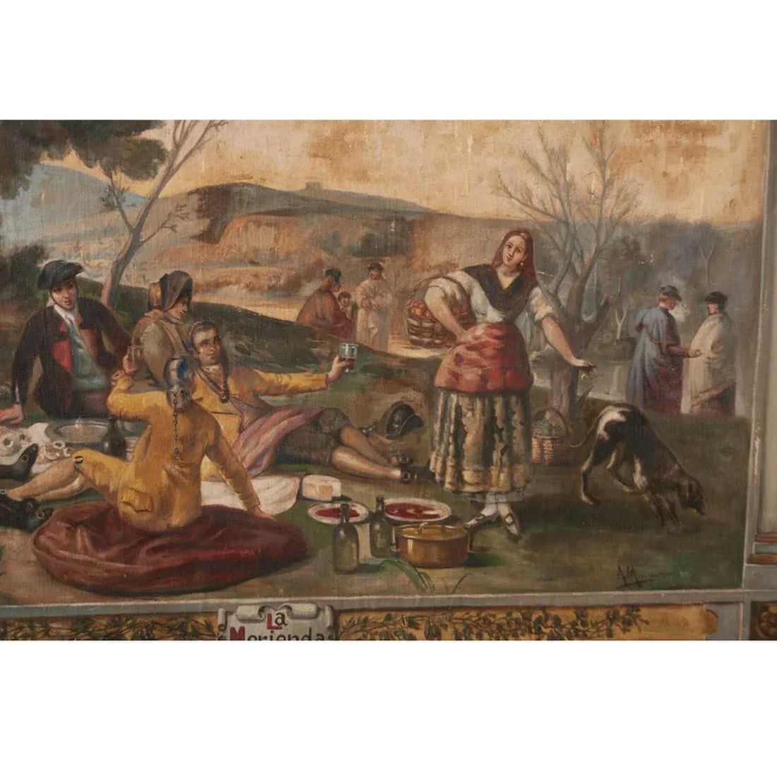 Spanish 18th Century Framed Goya Tribute Painting "La Merienda" by Minguez - 7