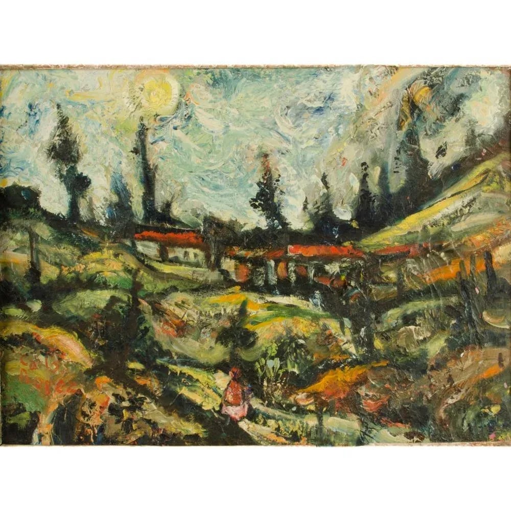Carlos Lopez-Ruiz (Bolivian-American 1912 -1972) View of Funza. Landscape. - 2