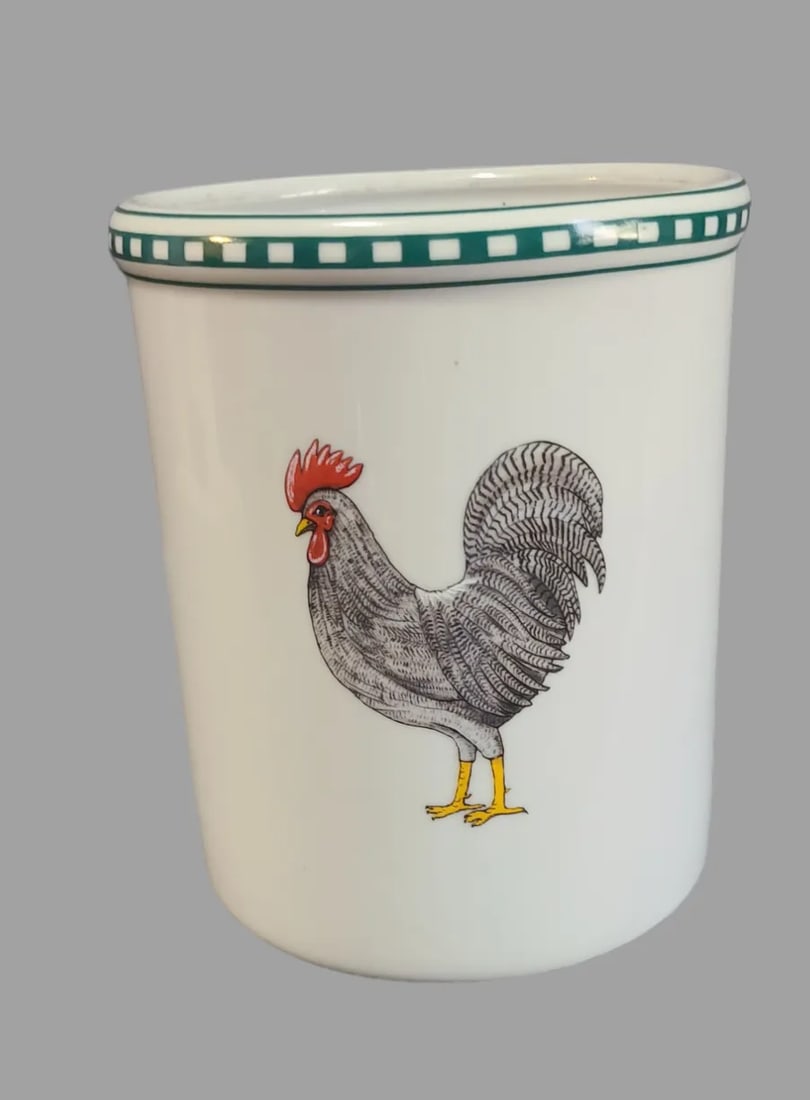 Late 20th Century Rooster White Stoneware Utensil Holder Crock by Bia Cordon Bleu - 2