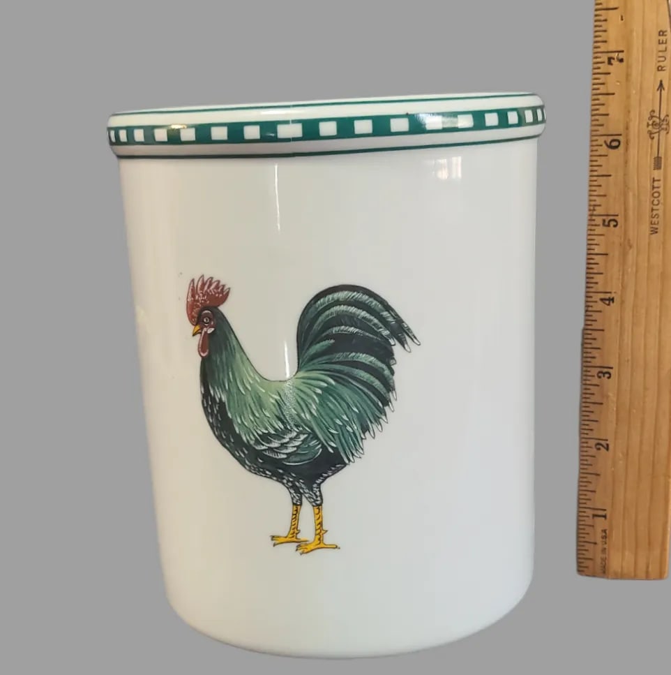 Late 20th Century Rooster White Stoneware Utensil Holder Crock by Bia Cordon Bleu - 3