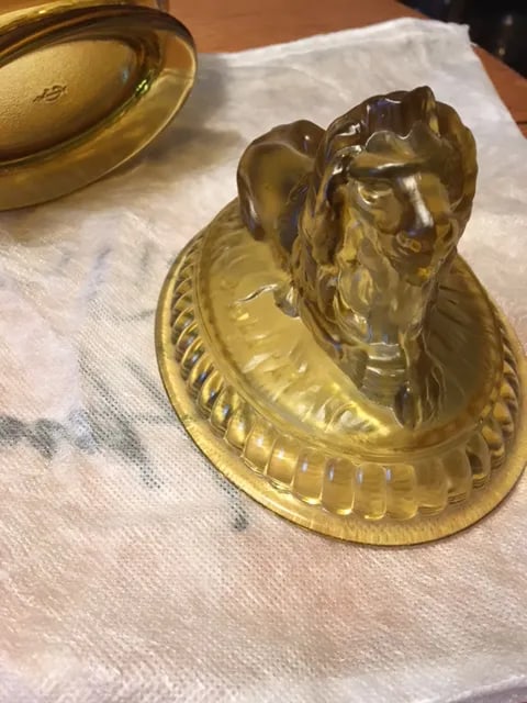 Vintage Amber Imperial Glass Covered Dish With Lion - 5