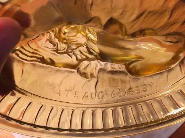 Vintage Amber Imperial Glass Covered Dish With Lion - 6