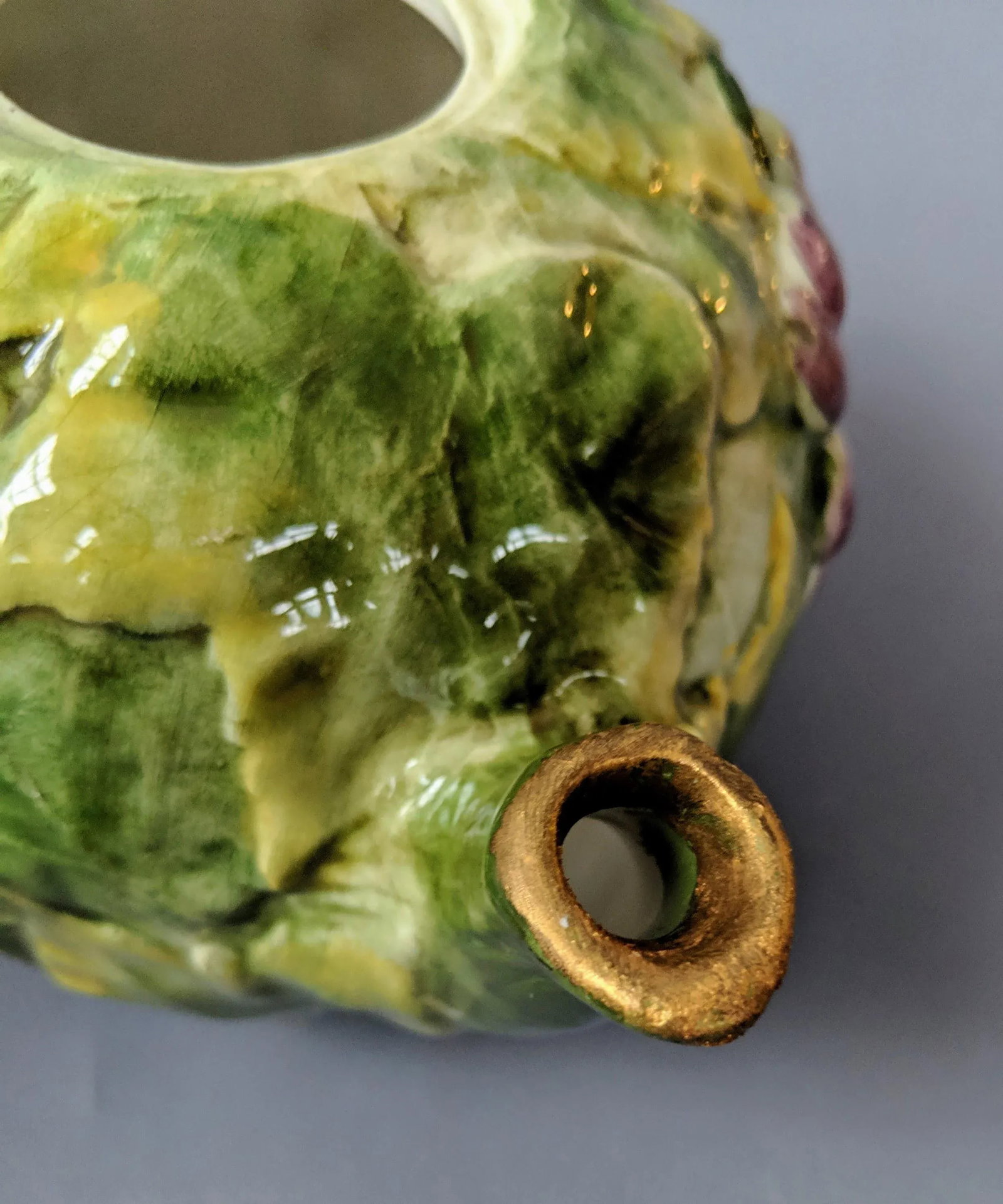 Vintage 1970s Italian Green, Gold, and Purple Grape and Grape Leaf Motif Decorative Tea Pot - 7