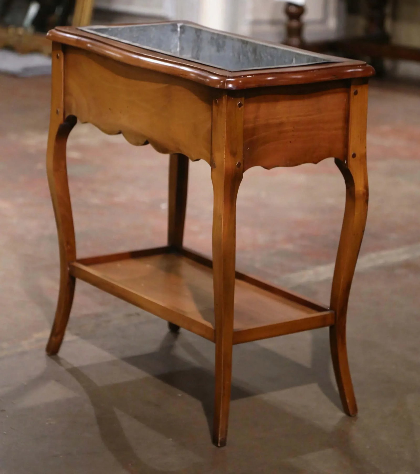 Mid-Century French Louis XV Carved Cherry Plant Stand With Zinc Liner - 10
