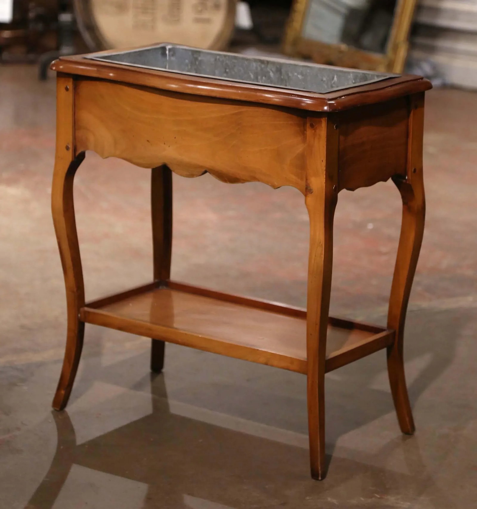 Mid-Century French Louis XV Carved Cherry Plant Stand With Zinc Liner - 2