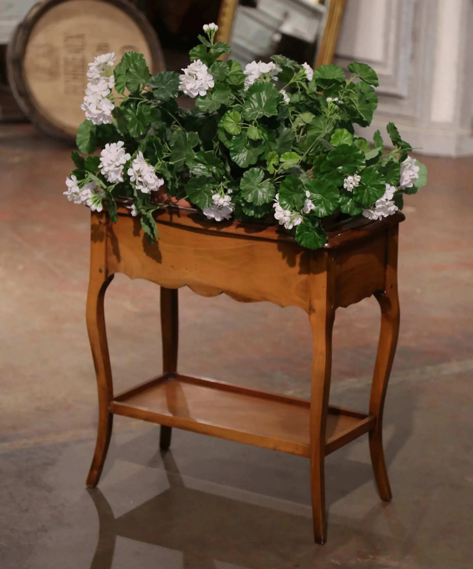 Mid-Century French Louis XV Carved Cherry Plant Stand With Zinc Liner - 3