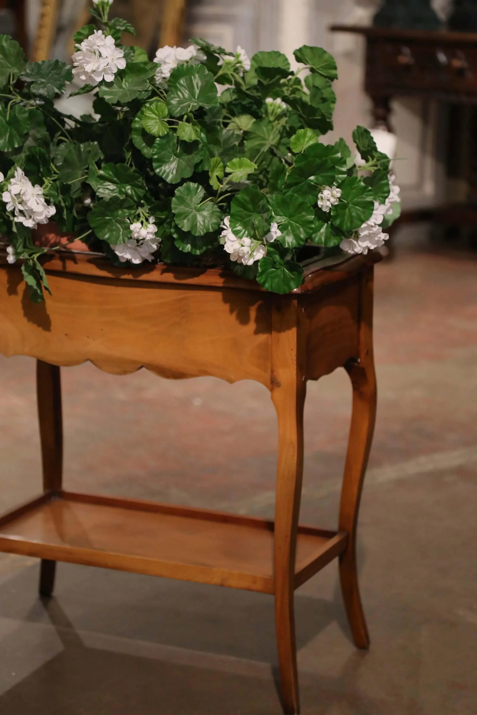Mid-Century French Louis XV Carved Cherry Plant Stand With Zinc Liner - 4