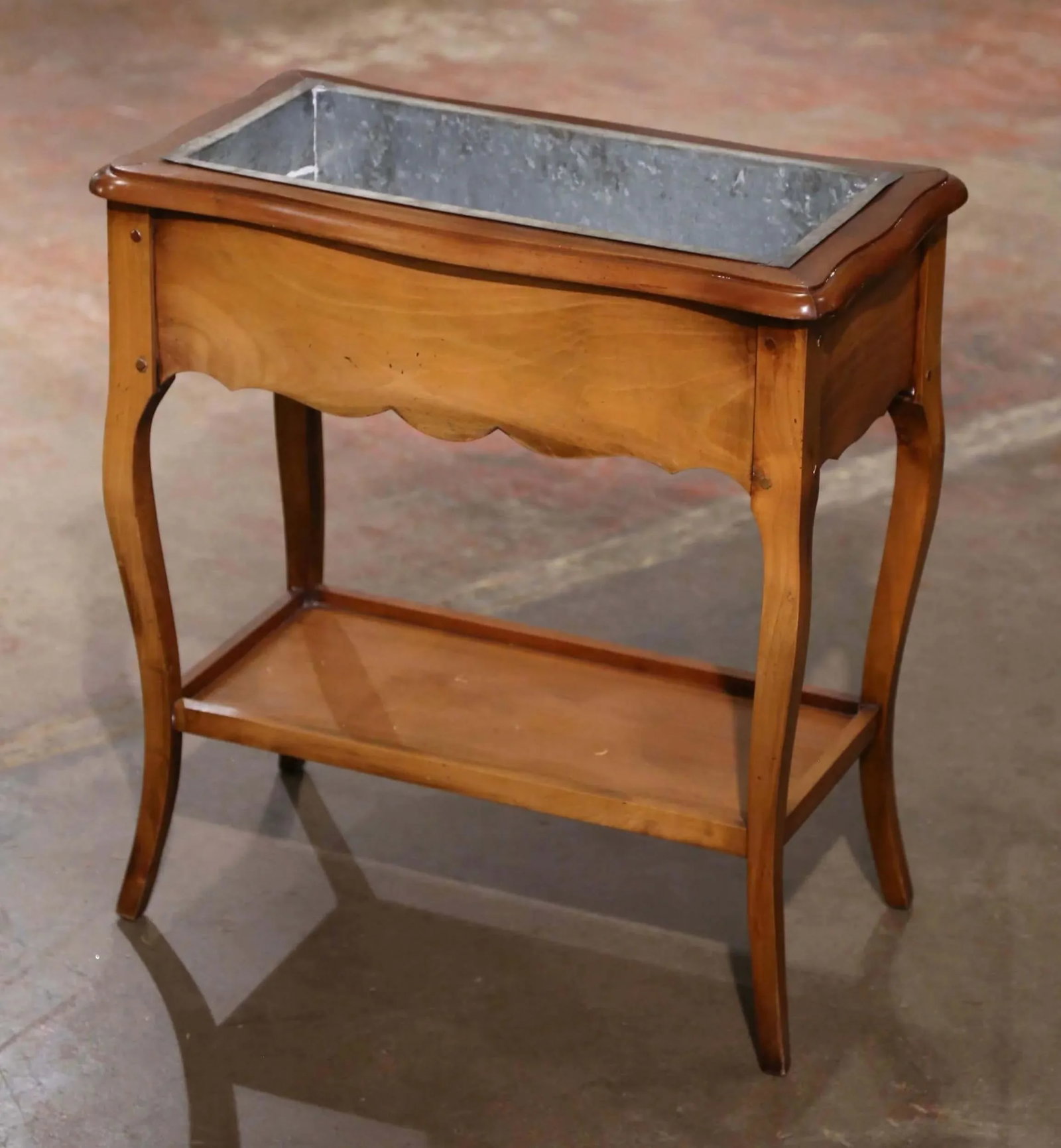 Mid-Century French Louis XV Carved Cherry Plant Stand With Zinc Liner - 6
