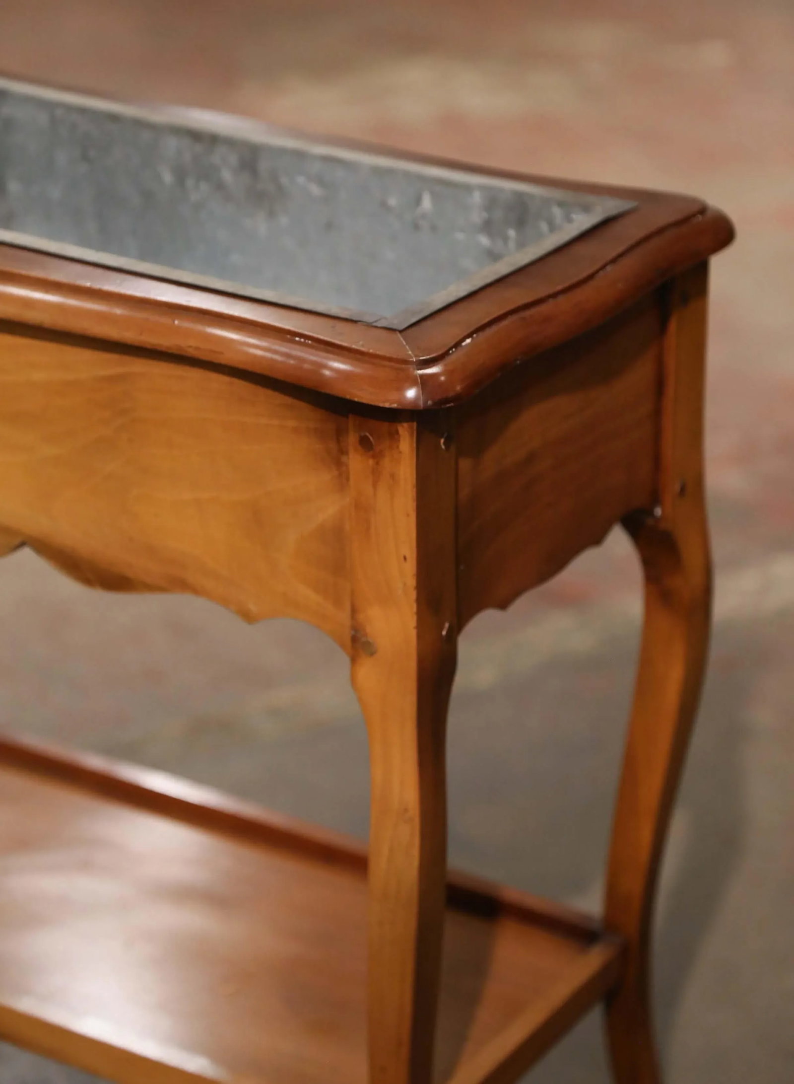 Mid-Century French Louis XV Carved Cherry Plant Stand With Zinc Liner - 7
