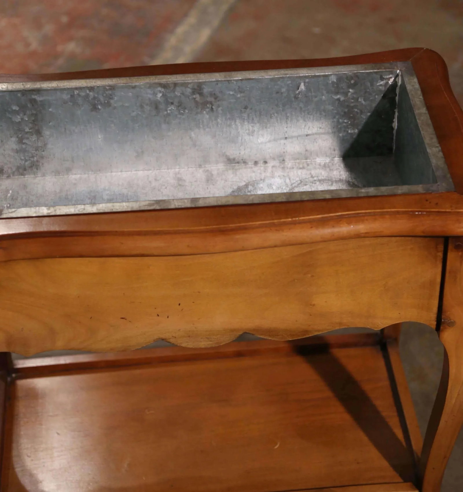 Mid-Century French Louis XV Carved Cherry Plant Stand With Zinc Liner - 9