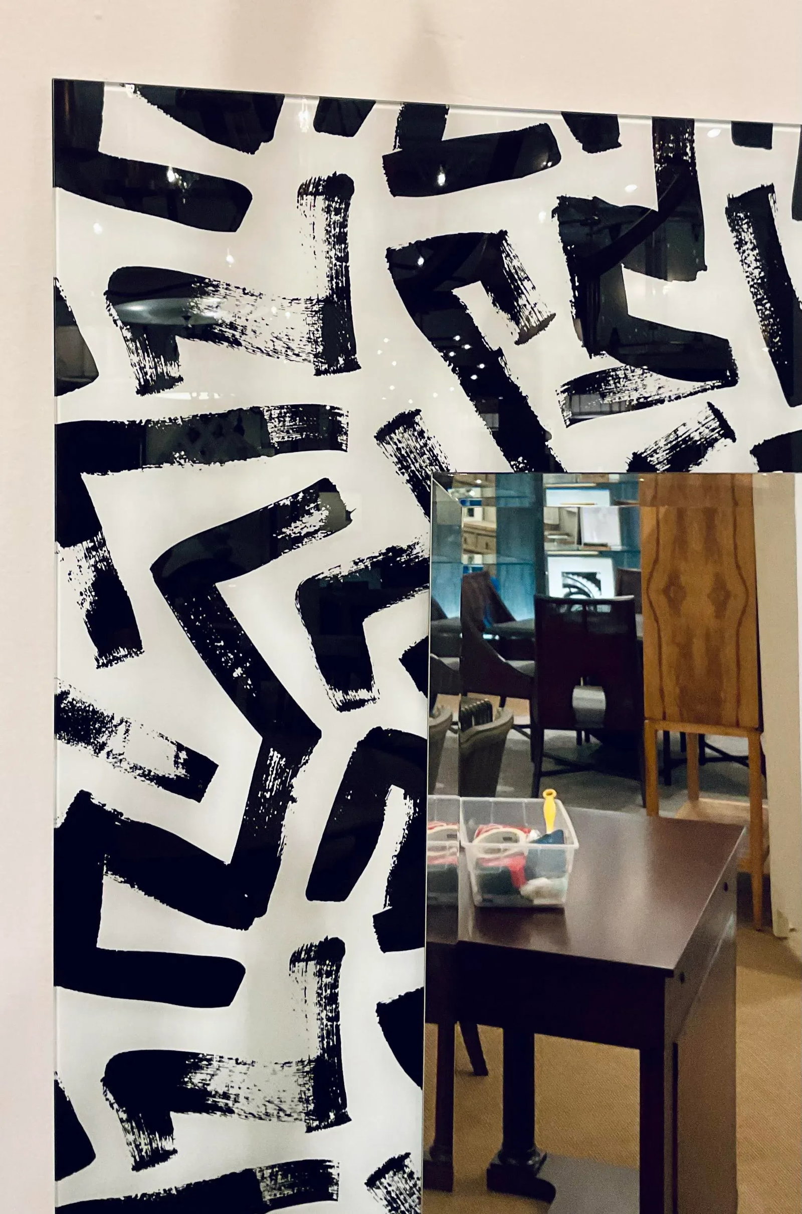 Abstract Modern Black and White Tempered Glass Full Length Mirror - 2