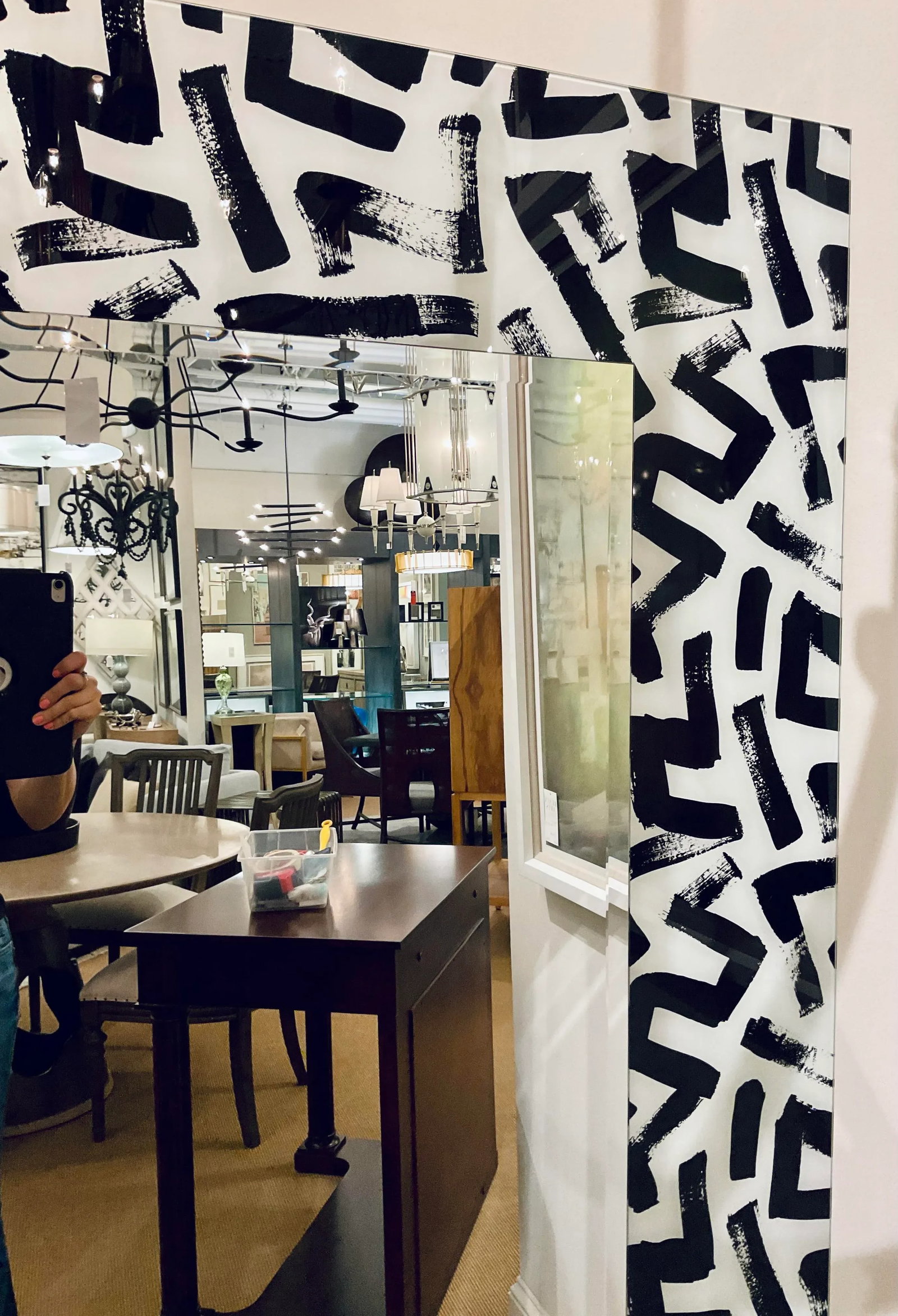 Abstract Modern Black and White Tempered Glass Full Length Mirror - 3
