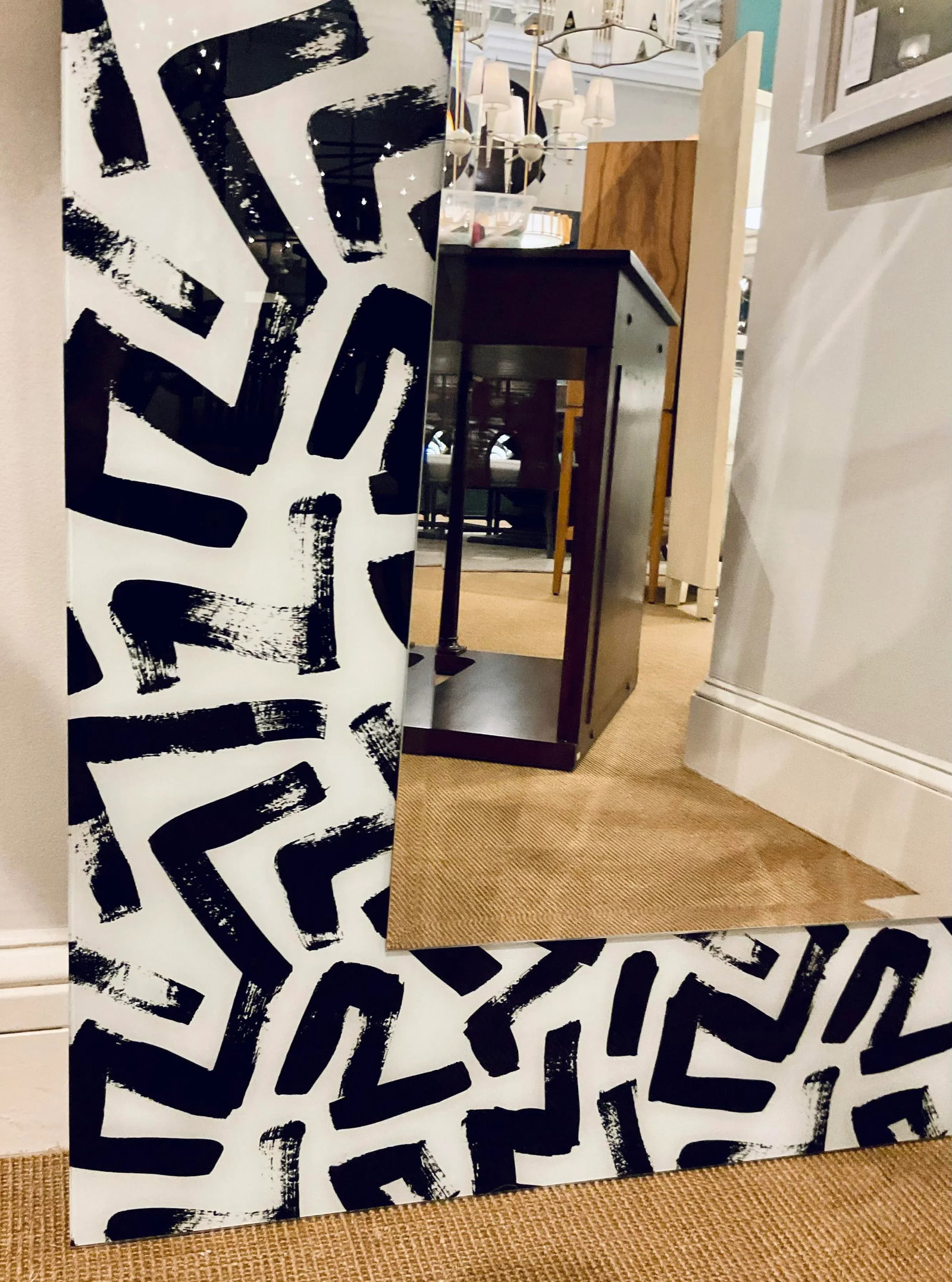 Abstract Modern Black and White Tempered Glass Full Length Mirror - 4