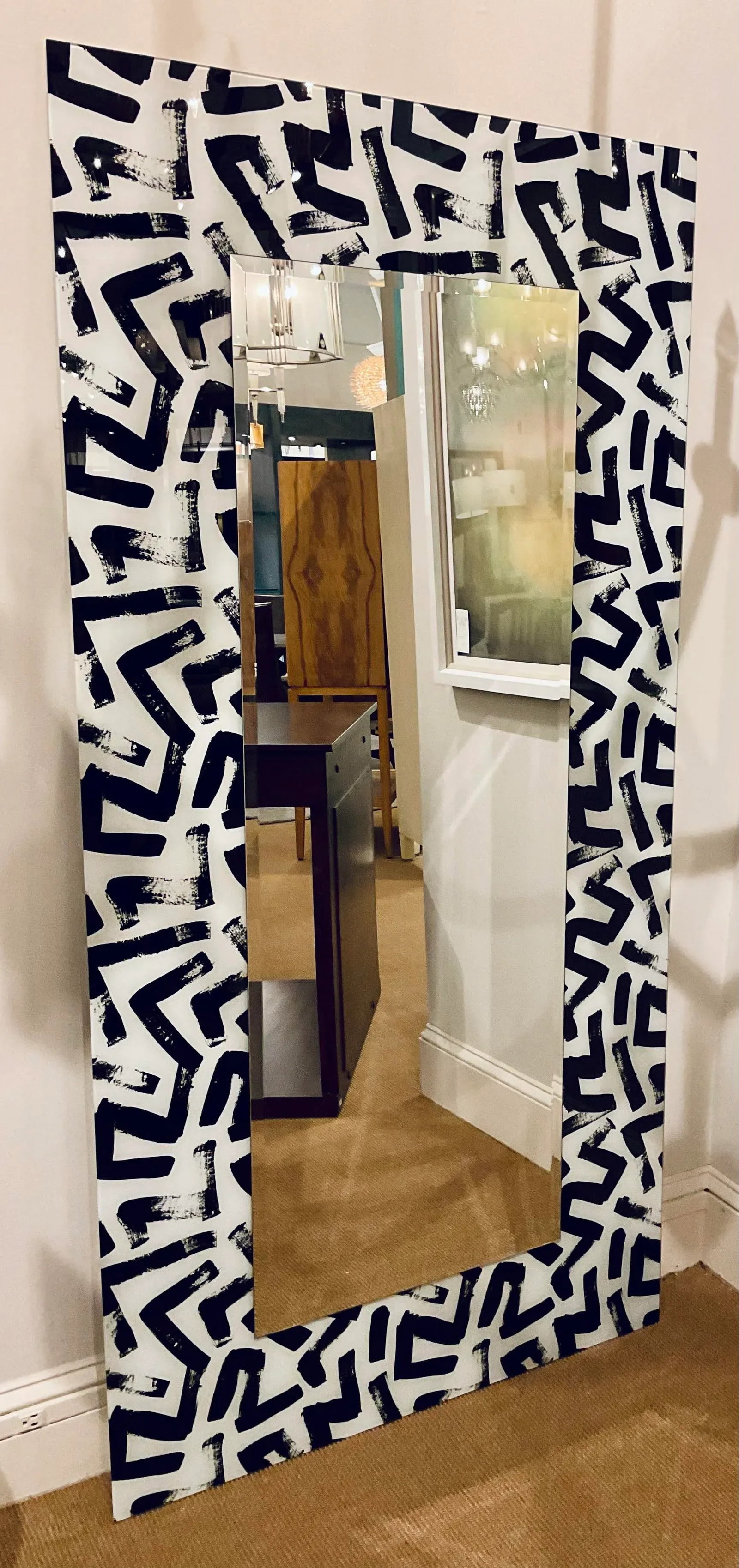 Abstract Modern Black and White Tempered Glass Full Length Mirror - 5