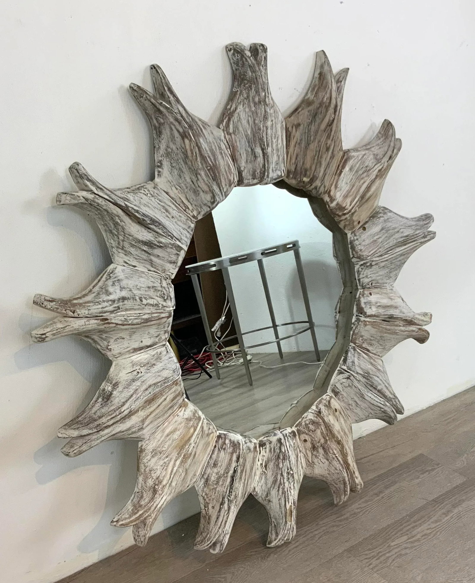 Currey & Co. Organic Modern White Washed Starburst Wall Mirror - 6