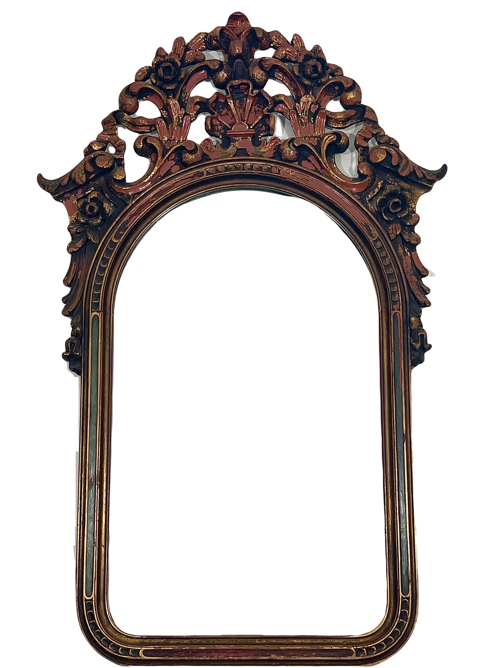 Antique Baroque Italian Red & Gold Giltwood Carved Wall MIrror - 2