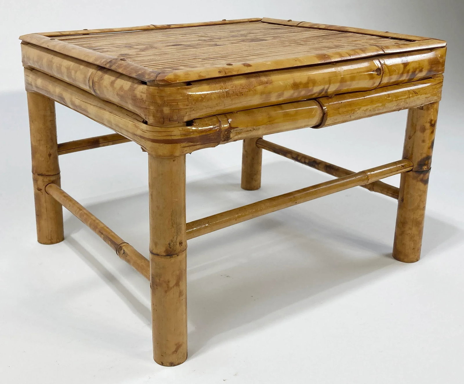 Large Vintage Burnt Tortoise Shell Bamboo Low Stool Drink Table Plant Stand - 2