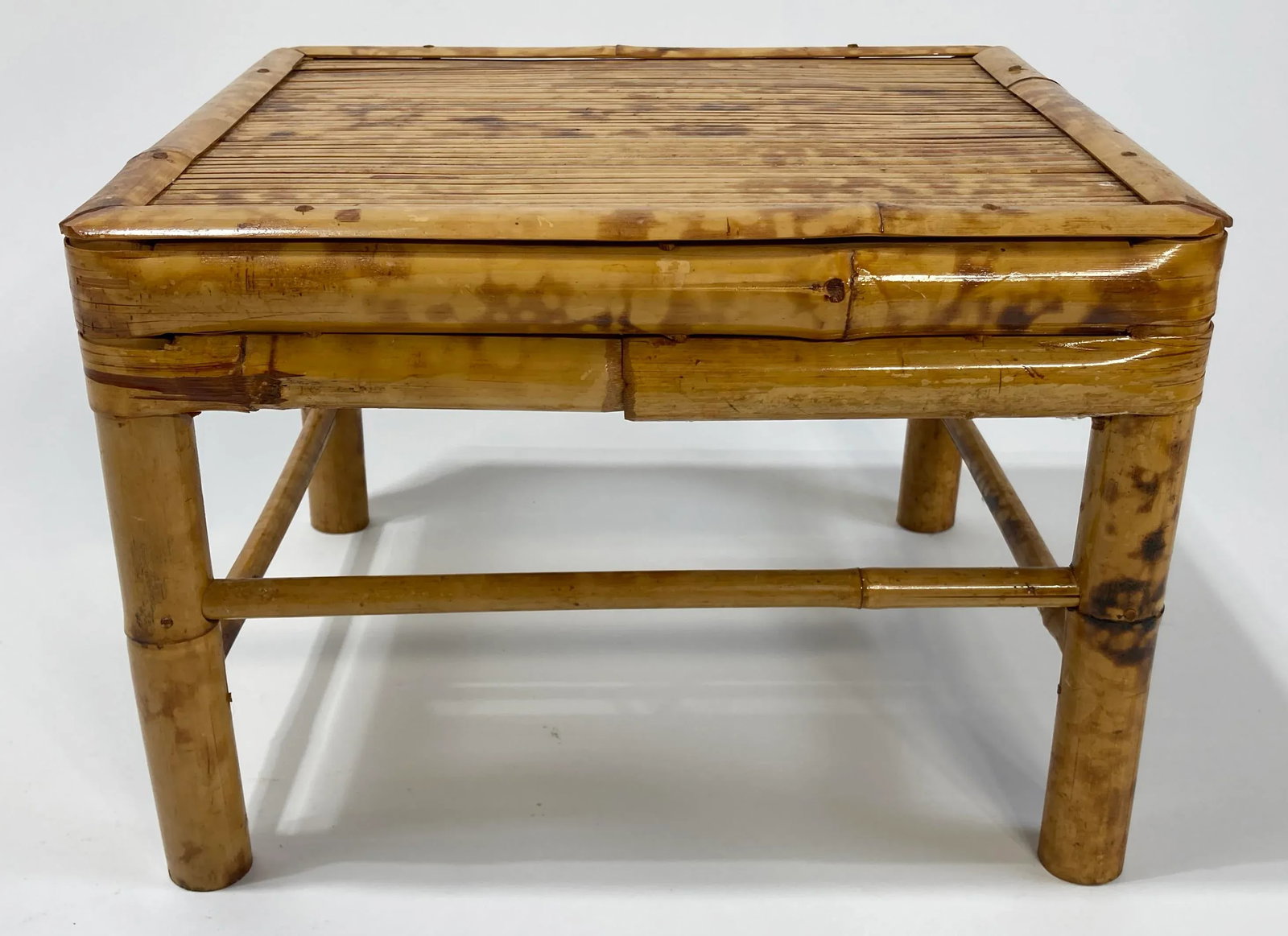 Large Vintage Burnt Tortoise Shell Bamboo Low Stool Drink Table Plant Stand - 4
