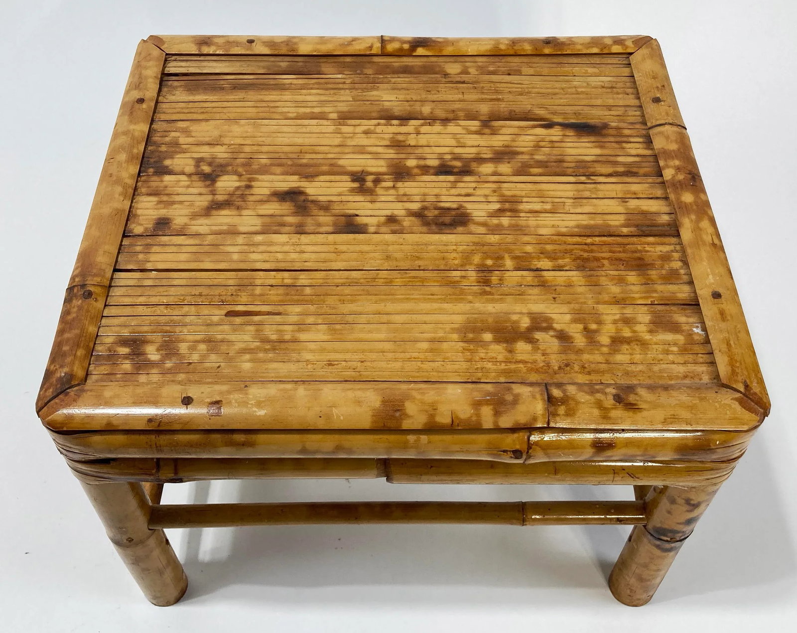 Large Vintage Burnt Tortoise Shell Bamboo Low Stool Drink Table Plant Stand - 5