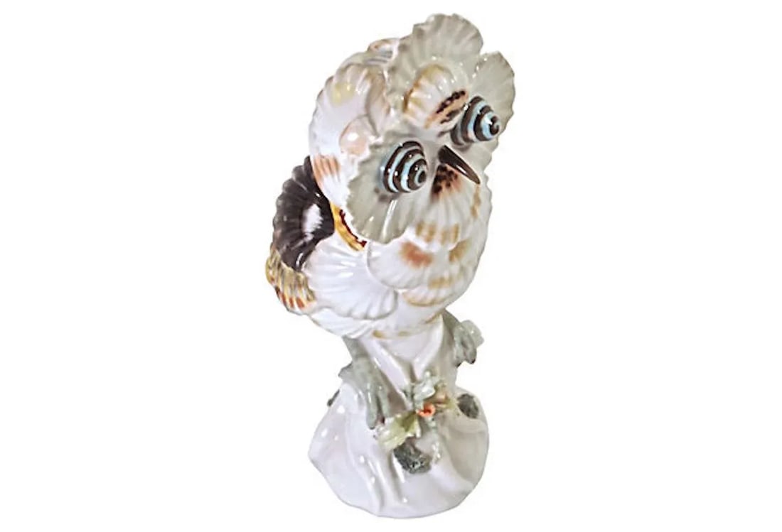 Vintage Majolica Grotto Style Shell Owl Figurine - 2