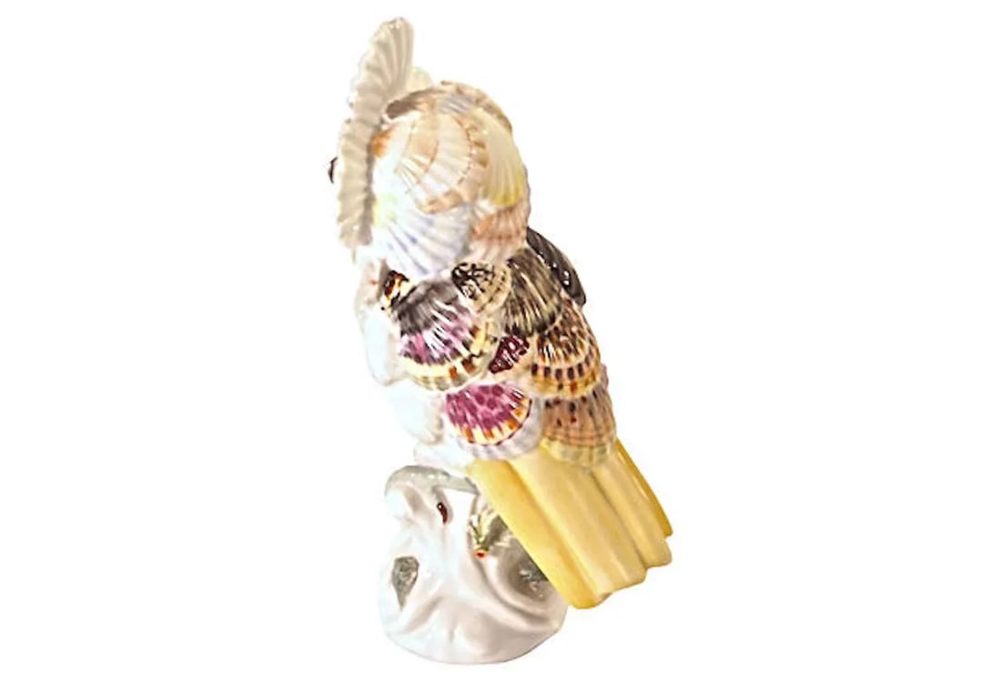 Vintage Majolica Grotto Style Shell Owl Figurine - 3