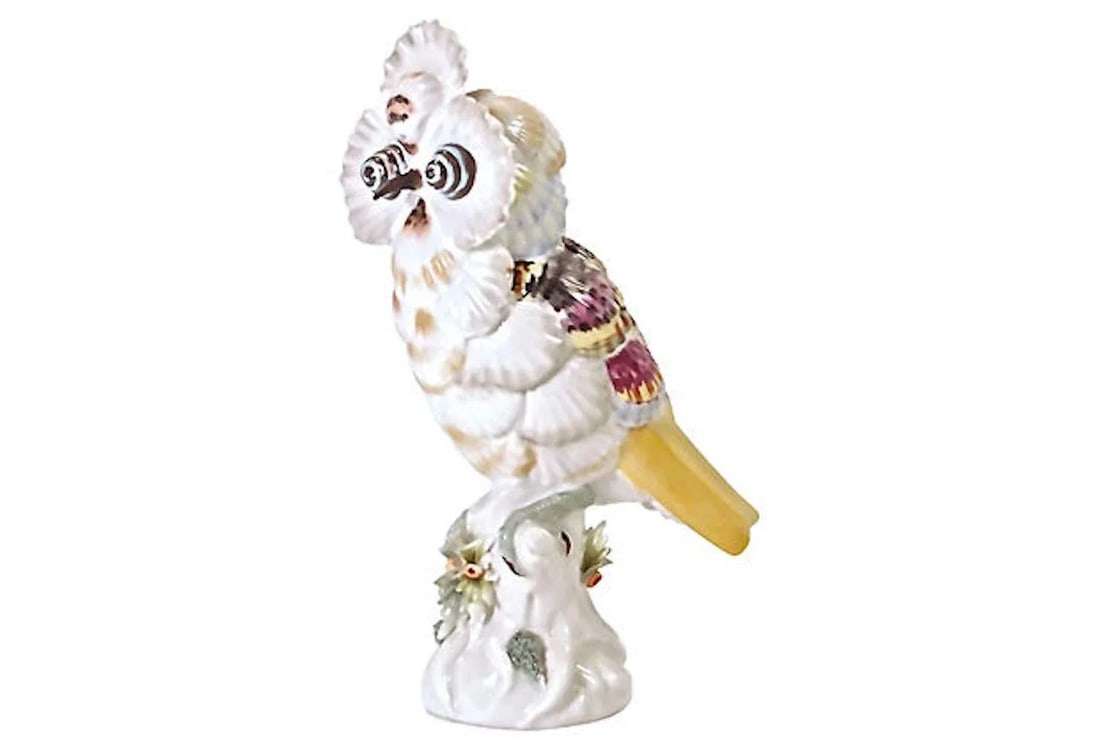 Vintage Majolica Grotto Style Shell Owl Figurine - 5