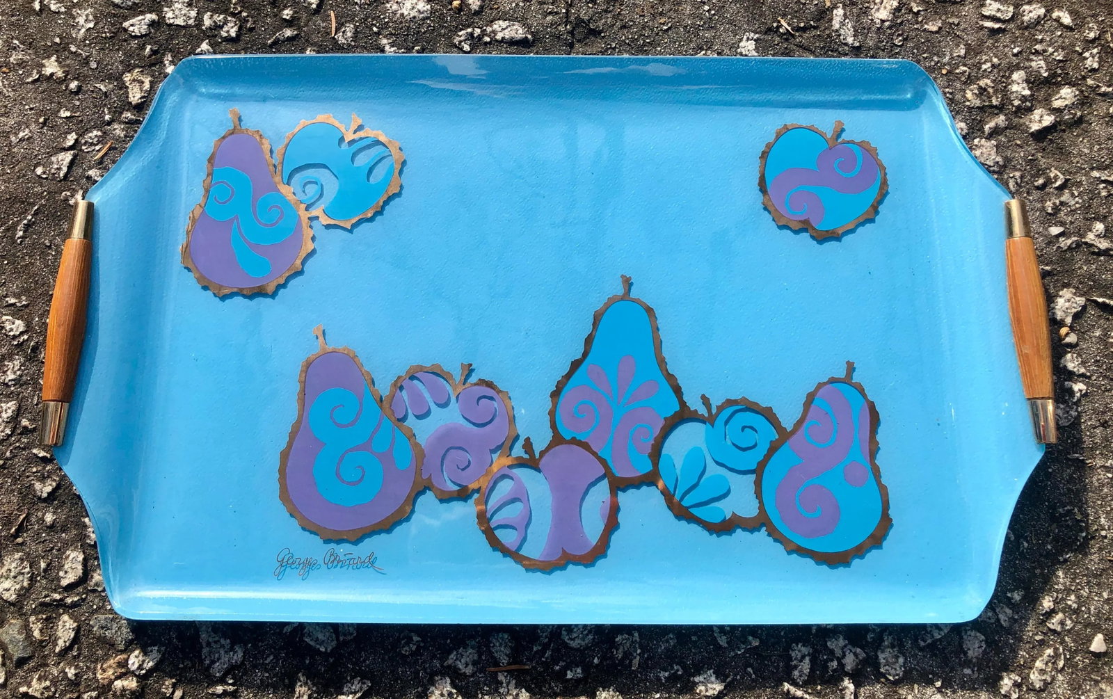 Georges Briard Mid-Century Modern Turquoise Gilt Glass Cocktail Tray - 10
