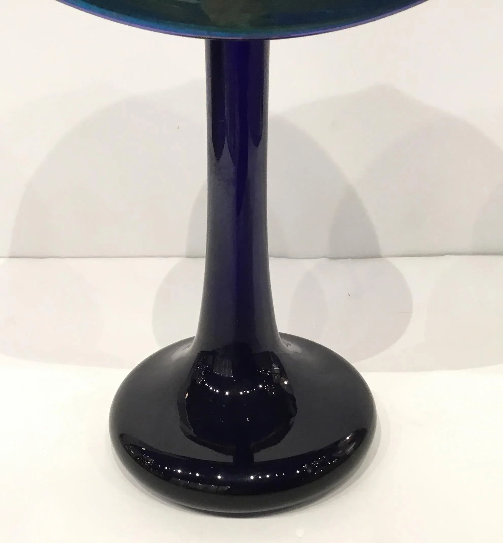 Hand Blown Iridescent Art Glass Blue Jack-In-The-Pulpit Signed Vase - 3