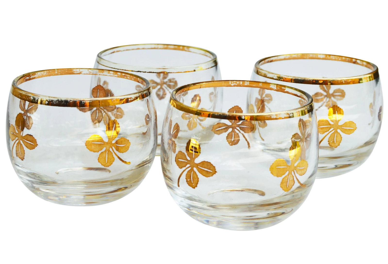 Midcentury Gold-Leaf Design Glasses- Set of 4 - 3