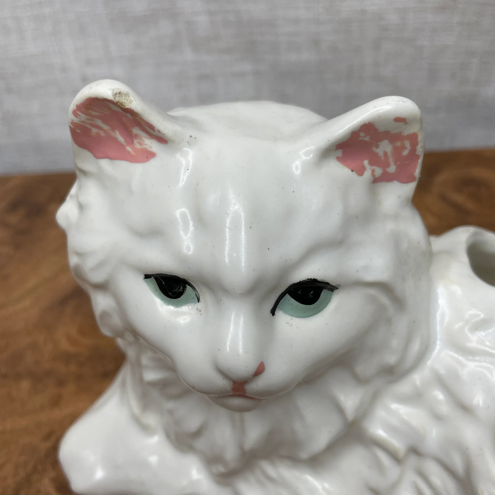 Mid Century Ceramic White Cat Planter - 2