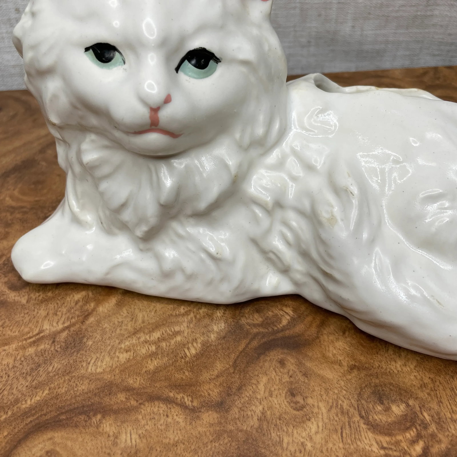 Mid Century Ceramic White Cat Planter - 4