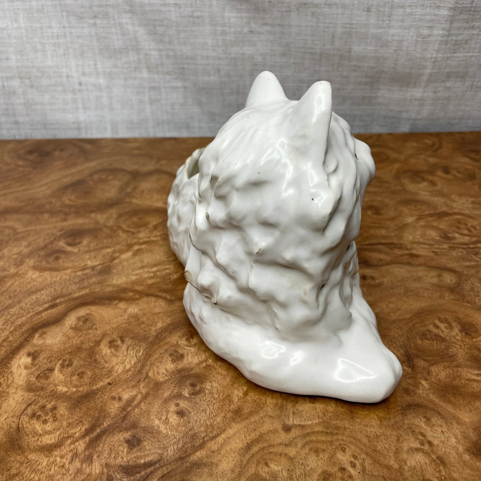 Mid Century Ceramic White Cat Planter - 6