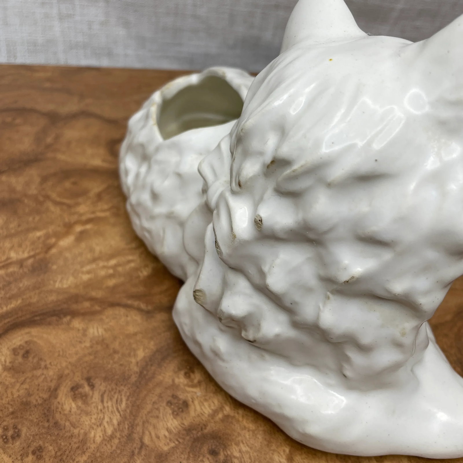 Mid Century Ceramic White Cat Planter - 8