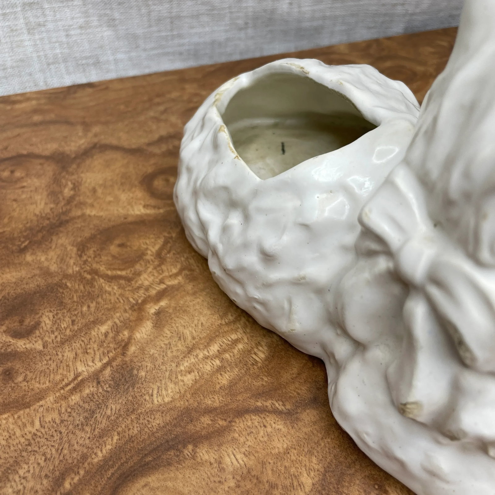 Mid Century Ceramic White Cat Planter - 9