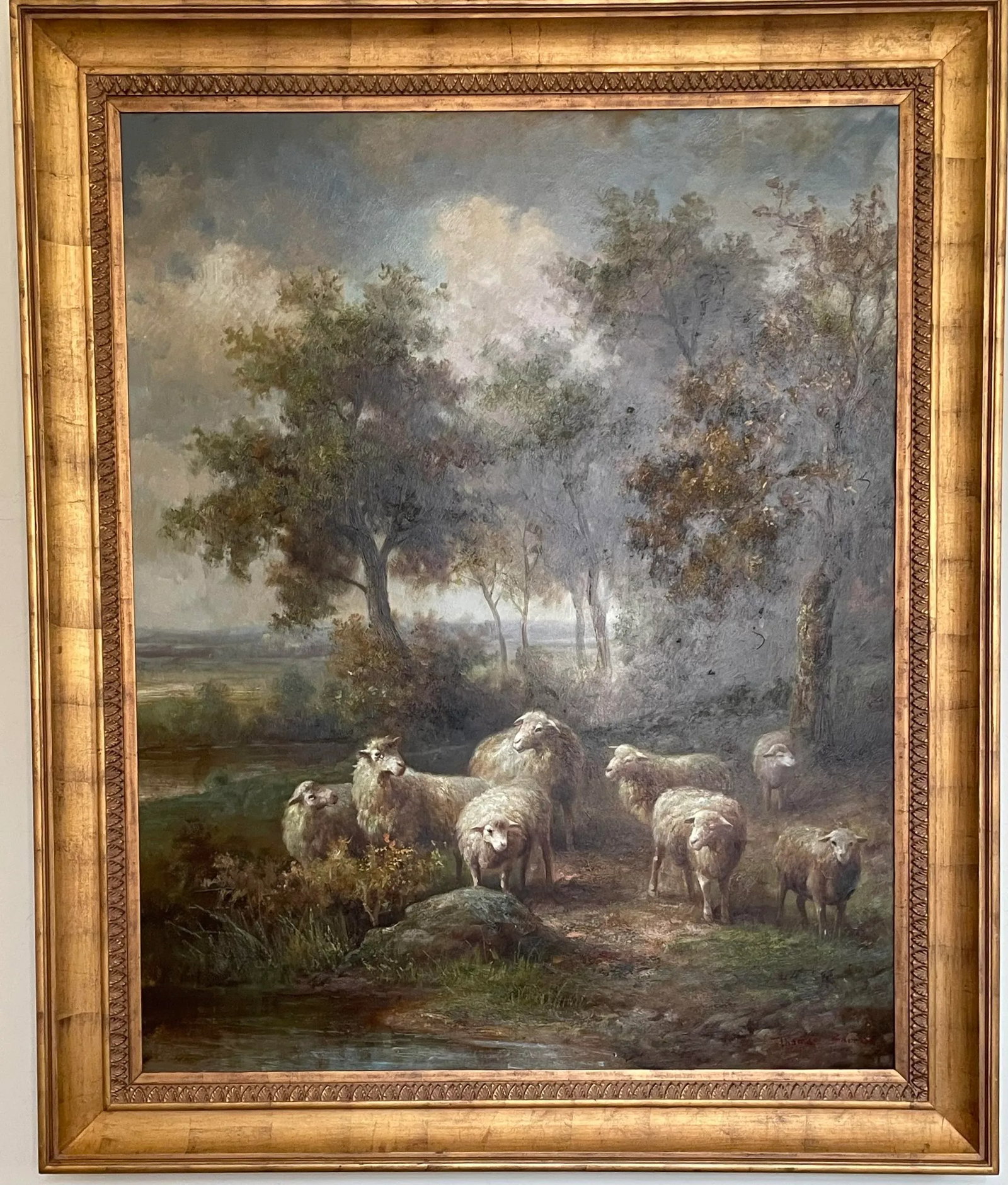 Mid 20th Century Landscape Painting With Sheep, Framed - 2