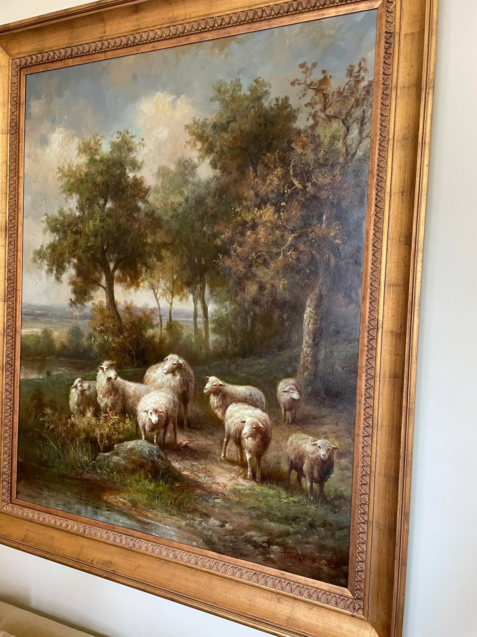 Mid 20th Century Landscape Painting With Sheep, Framed - 3