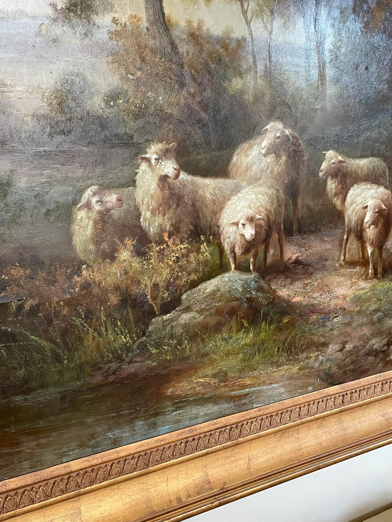 Mid 20th Century Landscape Painting With Sheep, Framed - 4