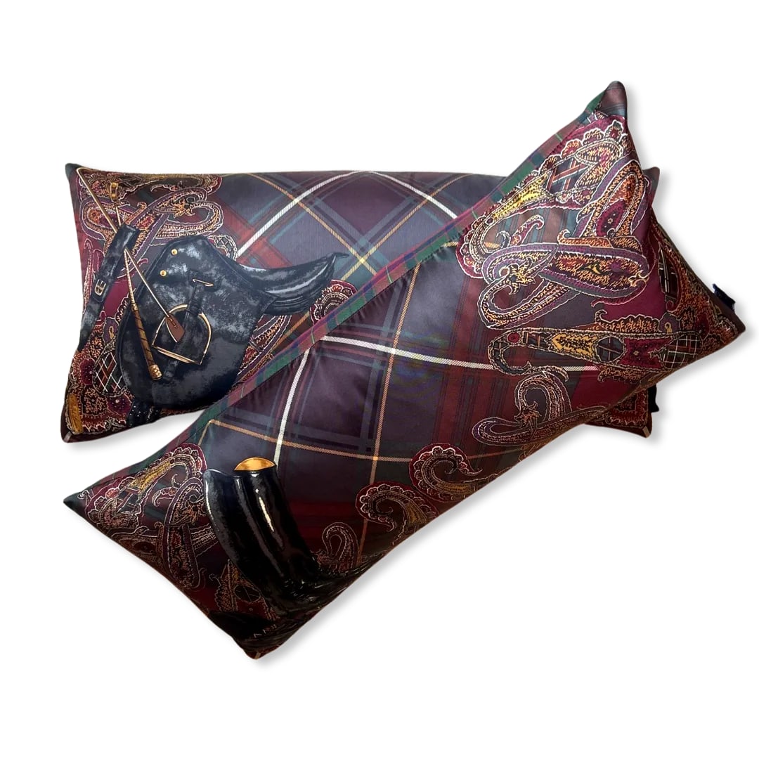 Ralph Lauren Equestrian Paisley & Tartan Vintage Silk Scarf Pillow - 2