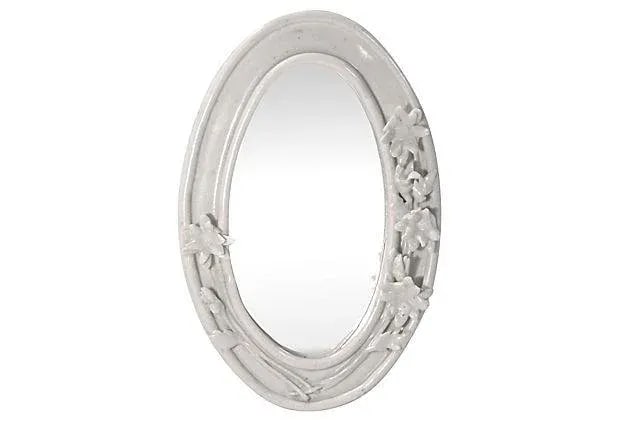 Vintage Swiss Oval Porcelain Floral Mirror - 2